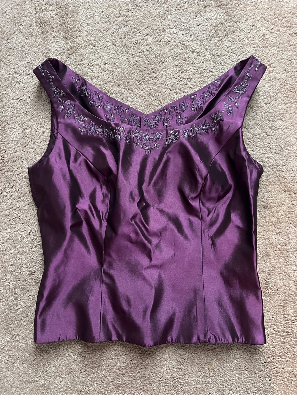 Michaelangelo‎ Purple Satin Embellished Sleeveless Top
